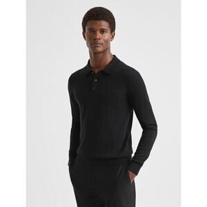 Reiss Trafford Knitted Merino Wool Long Sleeve Polo Shirt Casual Preppy Sz Small